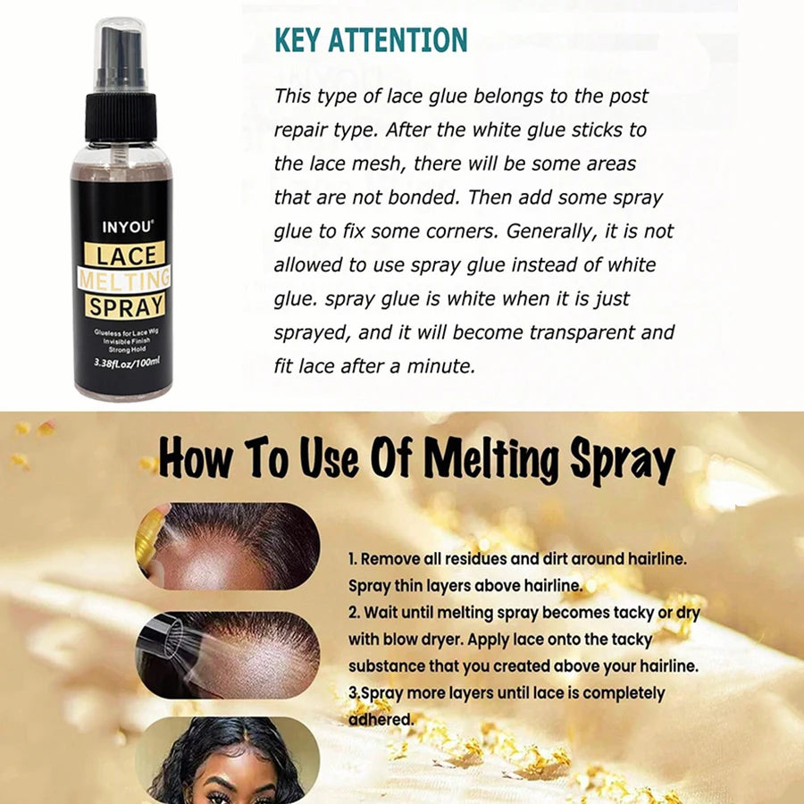 100ML Lace Wig Melting And Holding Spray Strong Natural Finish Wig Adhesive Glue for Lace Front Melt Super Hold Hair Spray