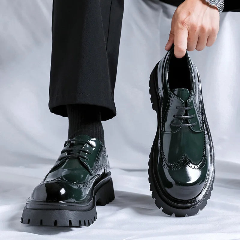 Brand Man Shoes Formal Green Glossy Leather Shoes for Men Lace Up Oxfords for Male Wedding Party Office Business Casual Shoe Men Main image