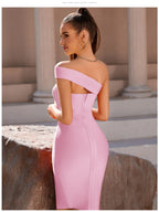 Bandage Dress Women Elegant Black One Shoulder Strapless Celebrity Runway Party Dress White Blue Split Party Pink Evening Dresse