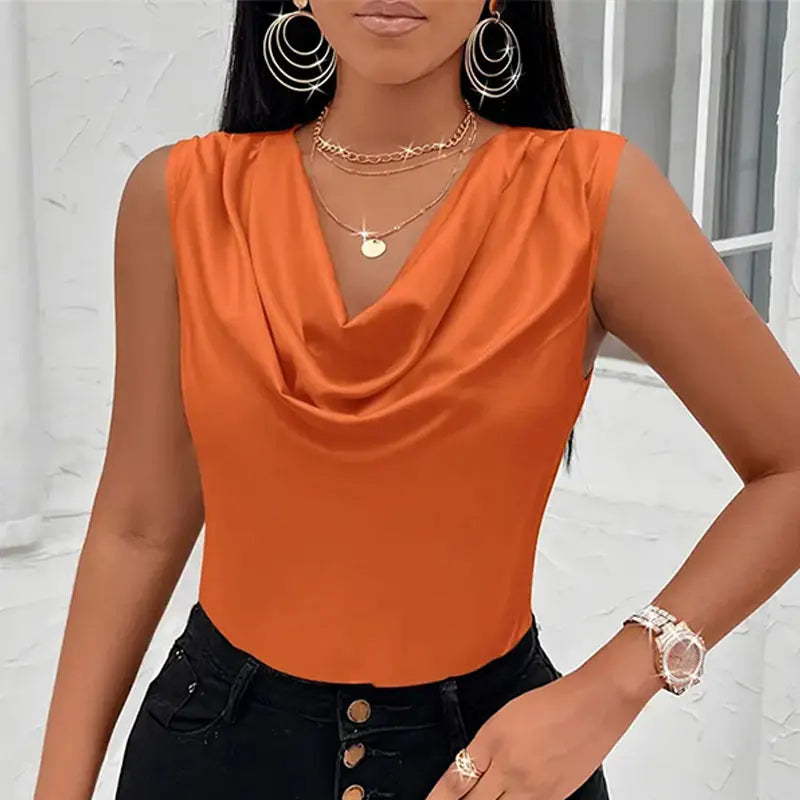 Basic Women Silk-Like Satin Tank Tops Vest Summer Sexy Camis Tank For Ladies Strappy Camisole Top Shirts Grunge Femme Cowl Neck