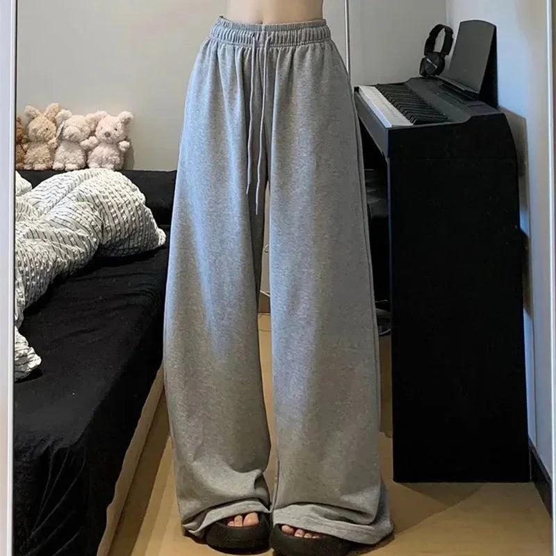 Wide Leg Sweatpants for Women Elastic Waist Casual Sport Pants Woman Streetwear Gray Oversize Sportswear Female Main image