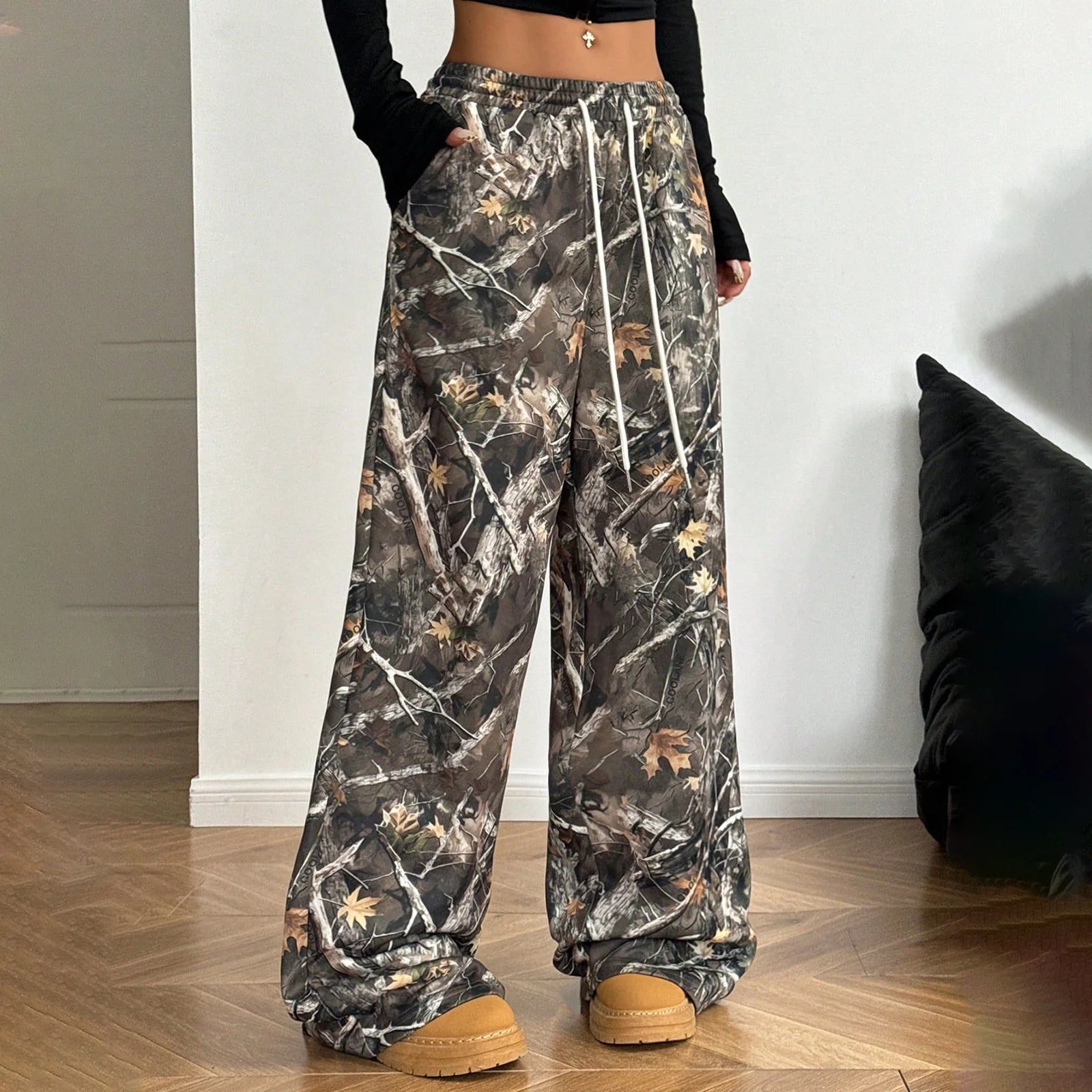 Women's Wide Leg Camo Pants Lightweight Elastic Waist Camouflage Print Loose Pants Trousers Y2K Vintage Streetwear Secondary image