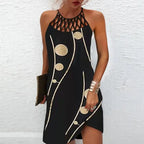 2024 Summer National Wind Positioning Printing Mesh Belt Sleeveless Casual Dress