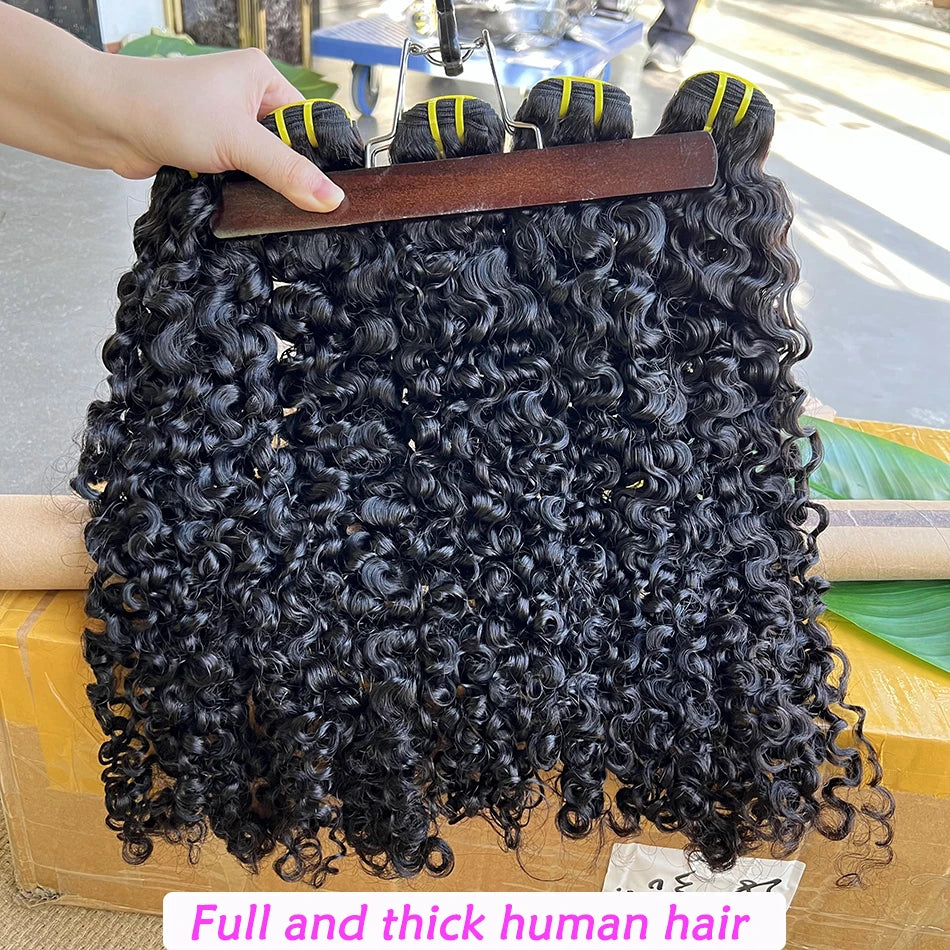 Burmese Curly Human Hair Bundles #1B Natural Color Wavy Raw Virgin Hair Weave Extensions Bouncy Curly 100% Human Hair For Women