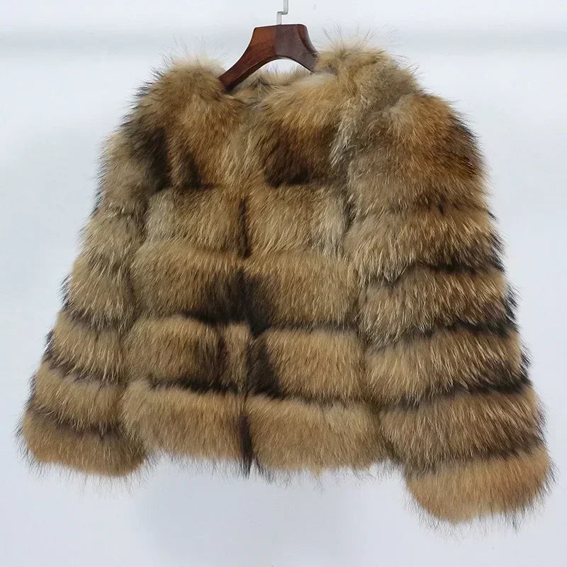 Real Fox Fur Coat Winter Jacket Women O-neck Thick Fashion 2025 & 2026 Natural Fox Fur Raccoon Outerwear Warm Luxury Female Plus Size