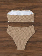 Swimwear White 2 Piece Strapless Swimsuit for Women Sexy Bandeau Backless Bikini Set Lace-up Patchwork Bathing Suit 2025 New