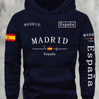 Spanish flag madrid printed Autumn and Winter Warm Cotton Men's Fleece Oversized Hoodie Outdoor Commuter Men's High Elastic top