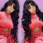 Body Wave Wigs with Bangs 3x1 Middle Part Lace Wig Human Hair Pre Plucked Body Wave Real Human Wigs with Bangs for Women 34 Inch