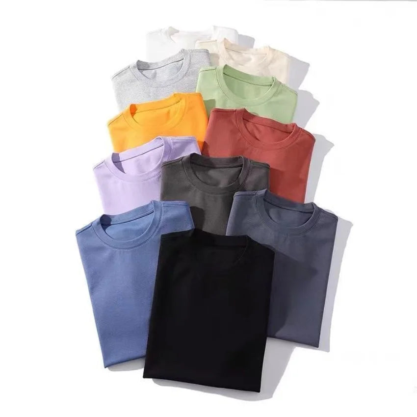 Heavyweight Impermeable 300g Carbon Matte Pure Cotton Thick Short Sleeved T-shirt Men and Women Pure White Simple Base Shirt