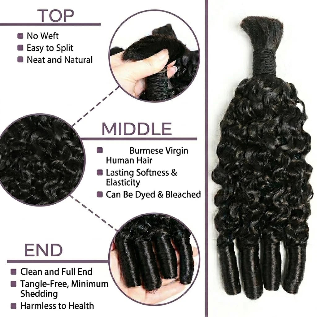 Human Hair Bulk Boho Braids Burmese Curly Bundles Human Hair Bulks For Bohemian Knotless Braiding Virgin Crochet Hair Extensions
