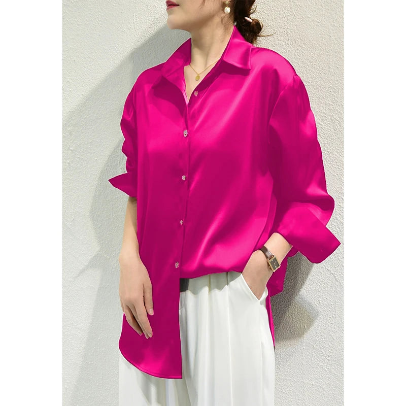 All-match Satin Finish Shirts And Blouses Women Clothing Casual Top OL Long Sleeve Button Elegant Shirts French Solid Blouses