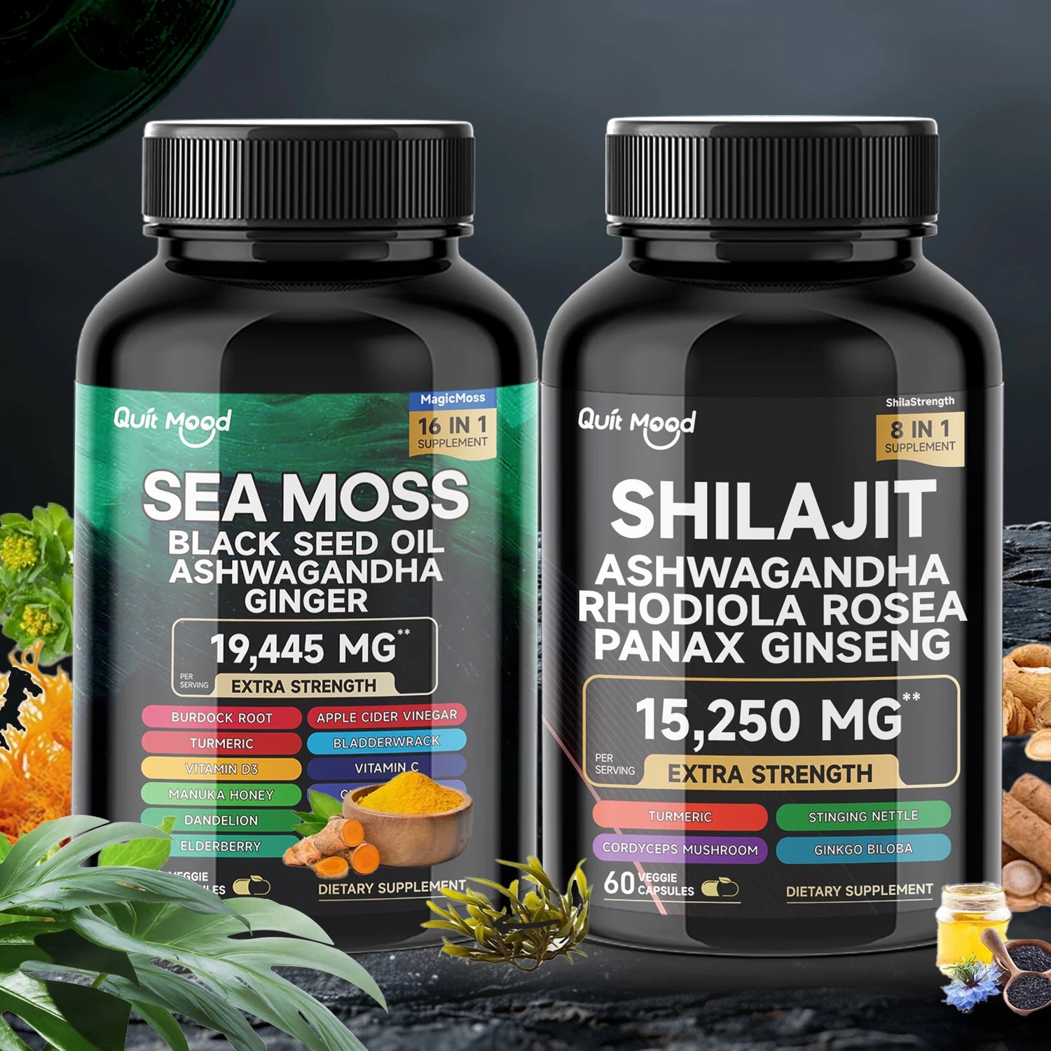 Sea Moss and shilajit Bundle 120 capsules, with Seamoss, Black Seed Oil, Ashwagandha, Ginger, Burdock Root, Turmeric, Black Pepp Main image