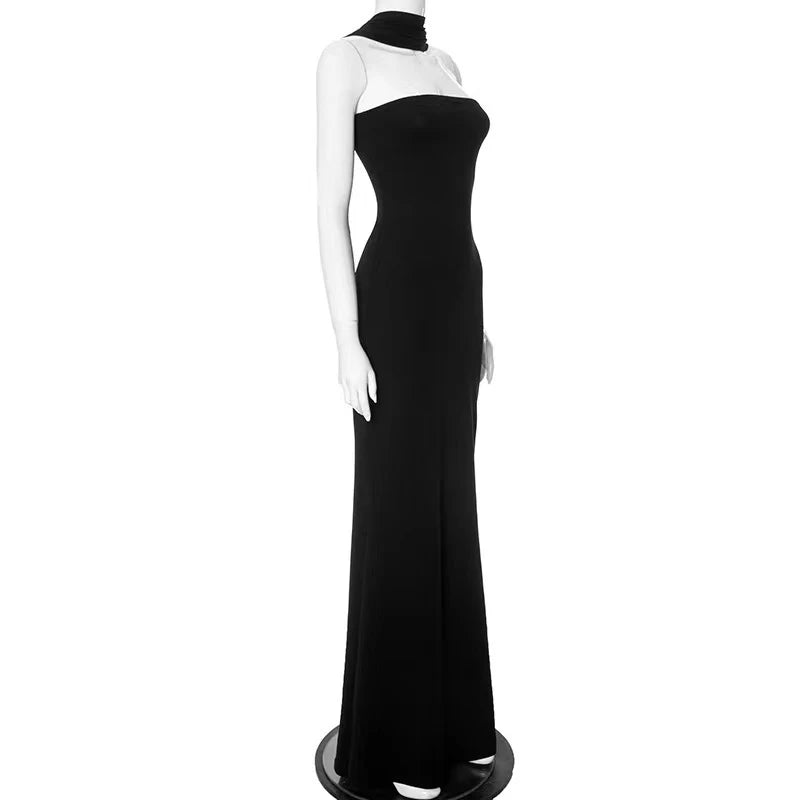 Elegant Solid Off Shoulder Bridesmaid Dresses Fashion Women Halter Slim Evening Dress Sexy Strapless High Waist Tight Long Dress