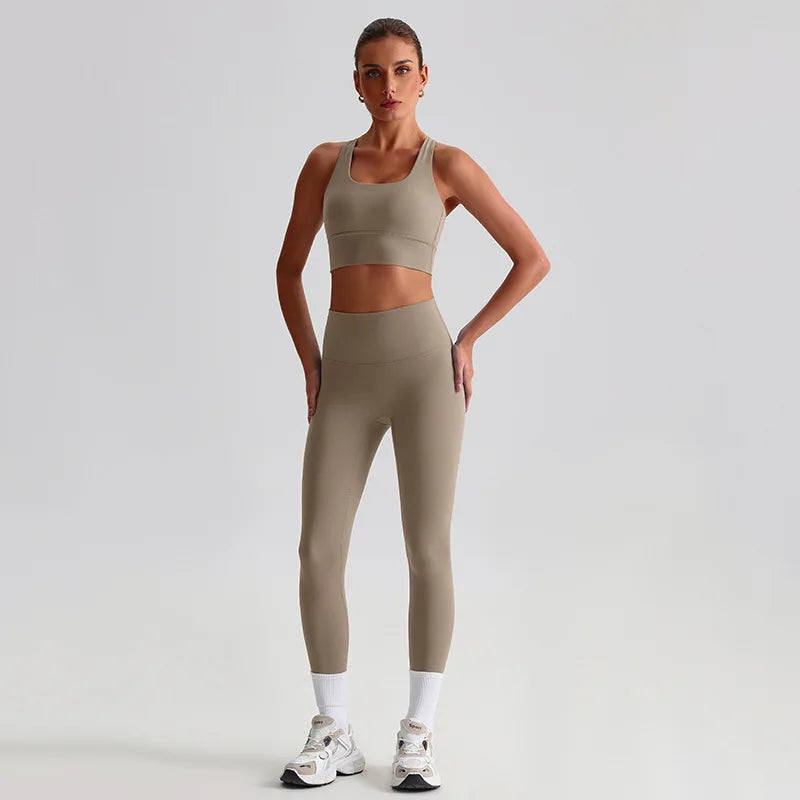 Women's Gym Workout Yoga Outfit Sets Naked feel fabric Beautiful Back Bra outdoor Running Fitness Butt-lifting Yoga Pants Suit