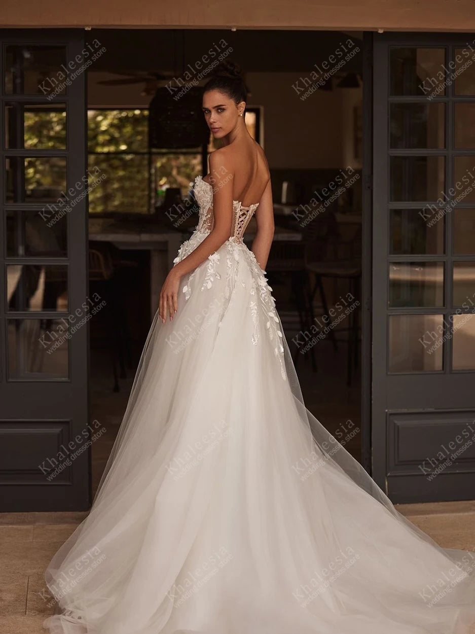 Gorgeous Wedding Dresses A Line Tulle Tiered Bridal Gowns Sexy Strapless Backless Robes Glamorous Vestidos De Novia Customized Secondary image