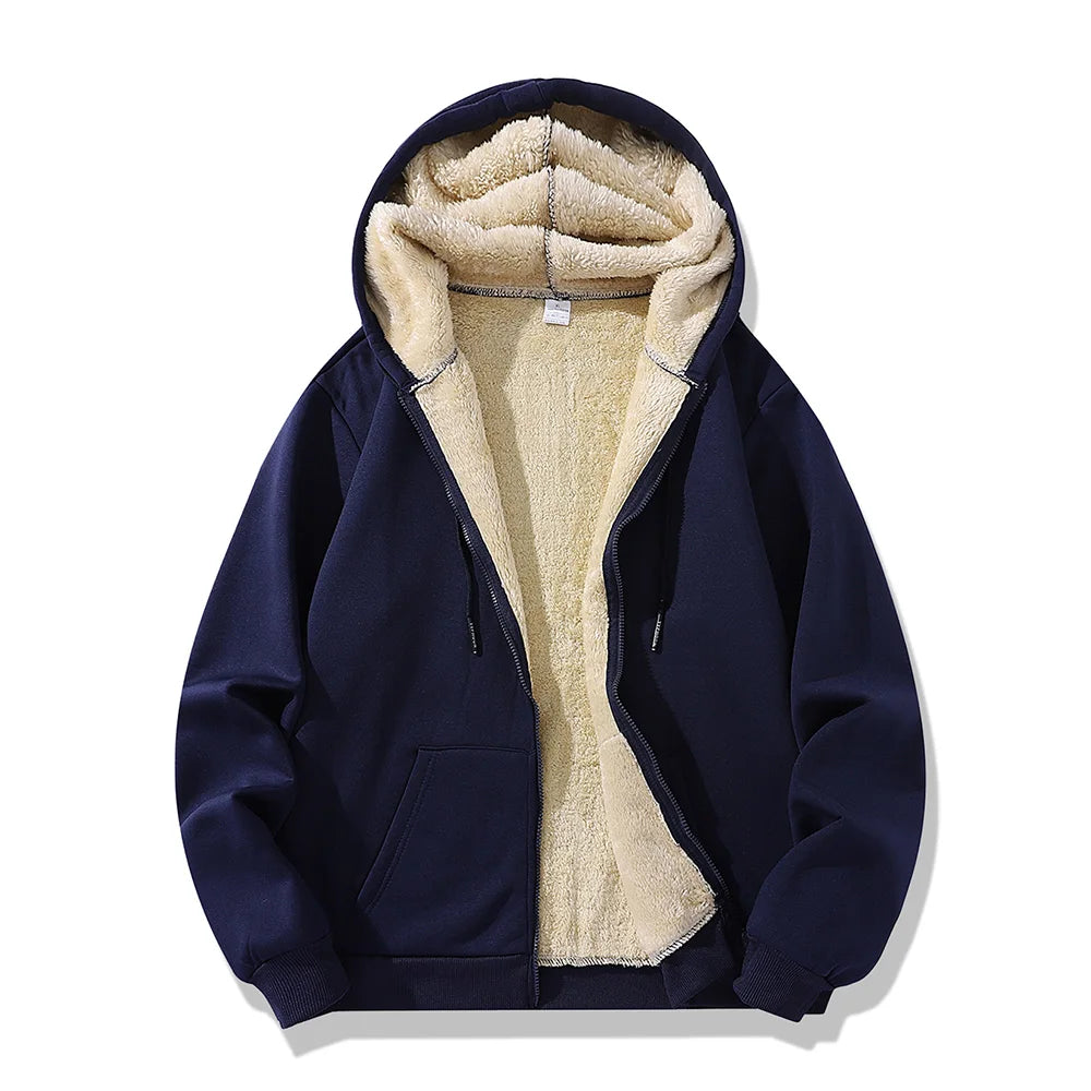 Winter Lambswool Zipper Hoodies Thicken Warm Jackets Long Sleeve Sweatshirts Casual Sports Fleece Black Coats Hooded Men Coat To Secondary image