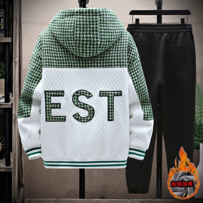 Winter Men's Sets Tracksuit Men Wool Hooded Sweatshirt Thicken Warm Sportswear Male Casual Suit Two Piece Sets