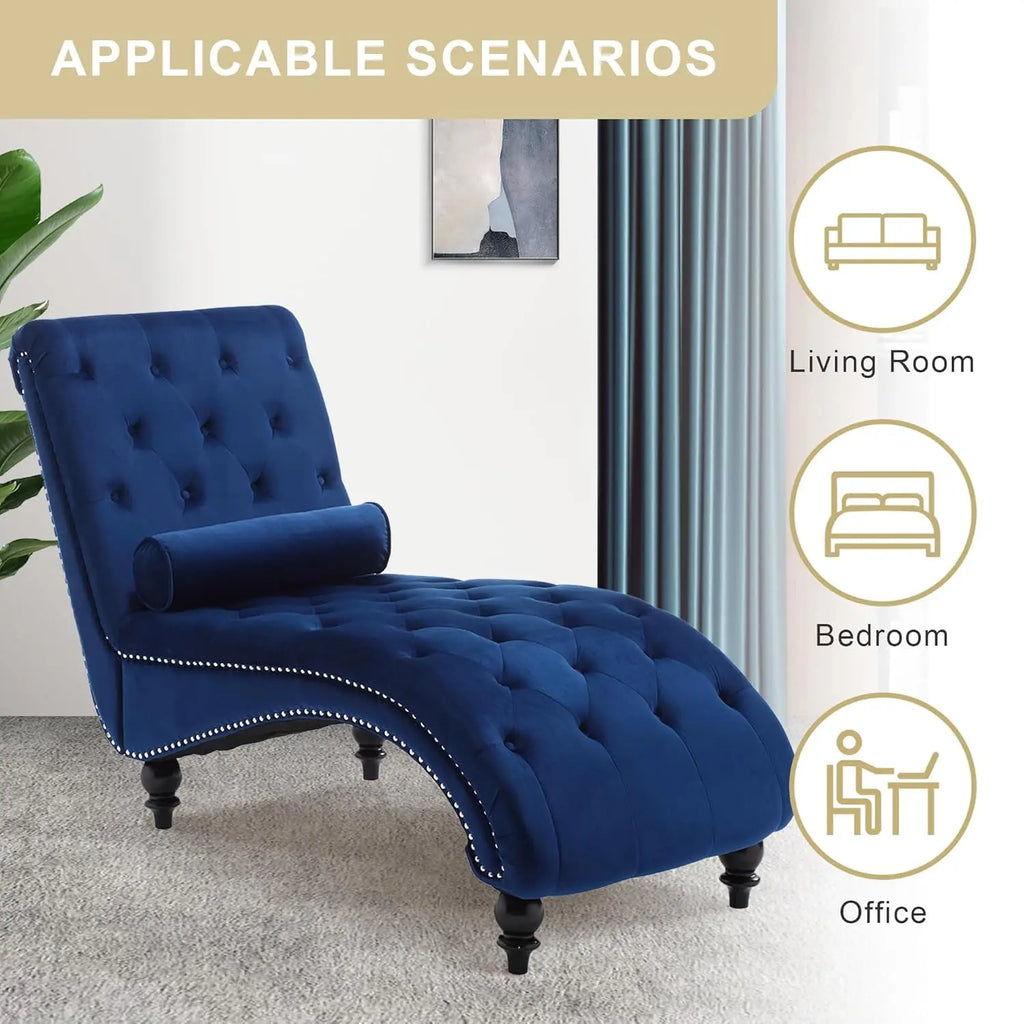 Velvet Chaise Lounge Indoor,Button-Tufted Upholstered Chaise Lounge Chair with Pillow for Bedroom Living Room, Customized