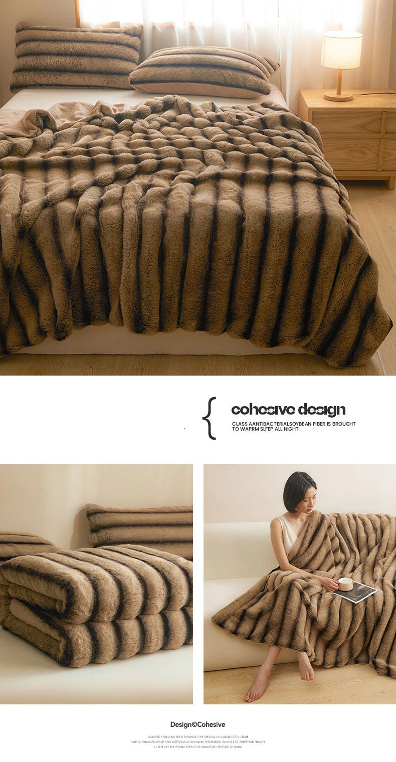 Ultra Soft Luxury Flffy Faux Rabbit Fur Blanket, Thick Winter Warm Throw Blankets, Plush Cozy Bubble Fleece Blankets Home Decor