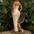 Sexy Backless Cutout Maxi Dress Solid Color High Slit Summer Sleeveless Elegant Y2K Style Women Party Dress