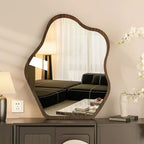 Irregular Wall Mirror Wavy Wooden Framed Modern Bohemian Decorative Mirror for Bathroom Bedroom Living Room Entryway
