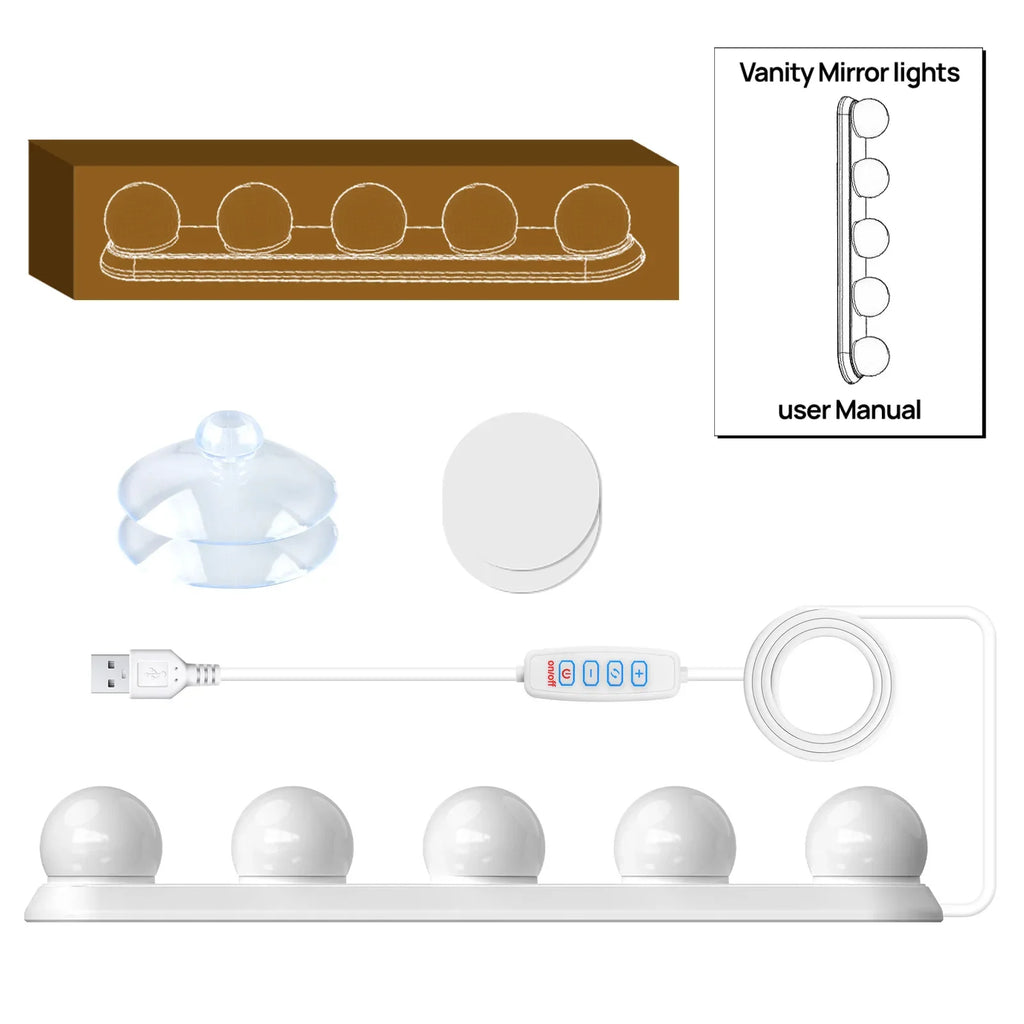 Makeup Mirror LED Light Bulbs Vanity Lights USB Adjustable brightness and colour temperature Bathroom Dressing Table Lighting