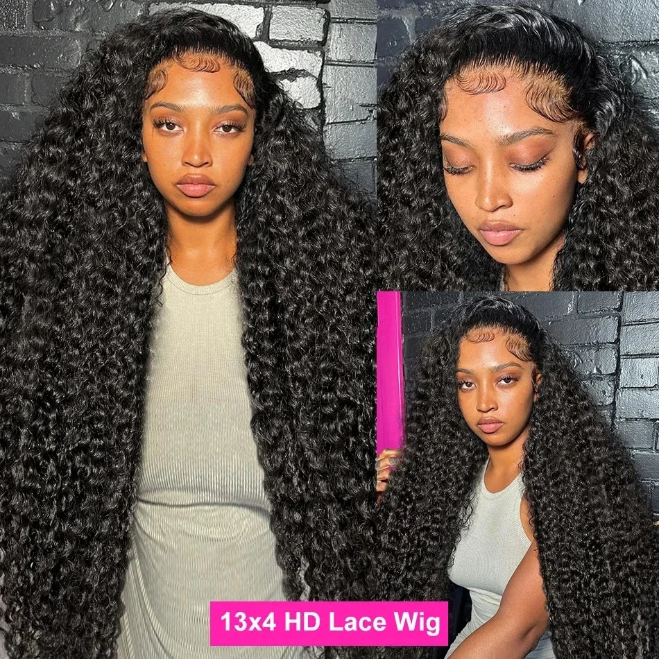 250 Density Water Wave 13X6 13X4 Hd Transparent Lace Deep Wave Frontal Wigs Pre Plucked Human Hair Curly Wigs For Black Women
