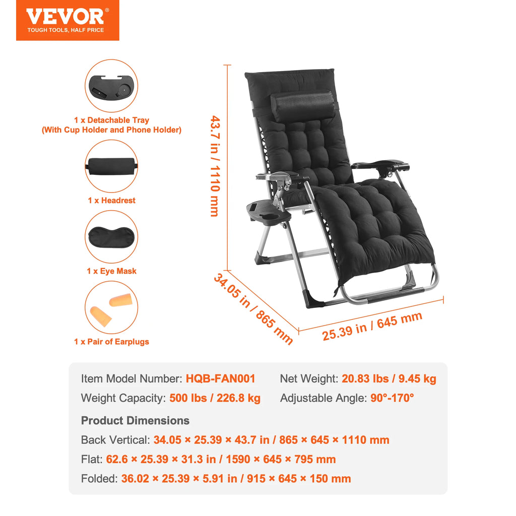 SucceBuy Zero Gravity Chair Zero Gravity Recliner Lounge Chair Adjustable Anti Gravity Chair with Cushion Footrest and Cupholder