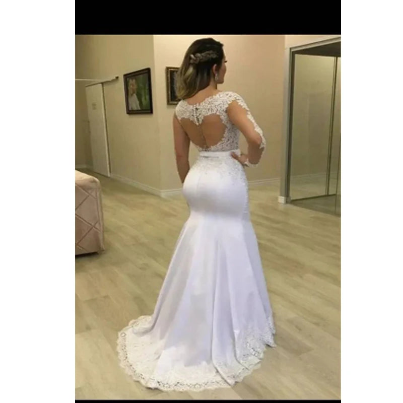 Lace 2 In 1 Mermaid Wedding Dresses Long Sleeves Scoop Neck Detachable Train Puffy Tulle Appliques Bridal Gowns Customized Secondary image