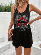 Women's Summer Sleeveless Tank Top Dress Sexy Women's summer loose sleeveless short mini dress with black print