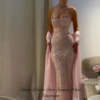 Customized Sparkly Crystal Organza Evening Dress Sexy Sweetheart Mermaid Homecoming Dress Soft Jersey Sleeveless Celebrity Gowns