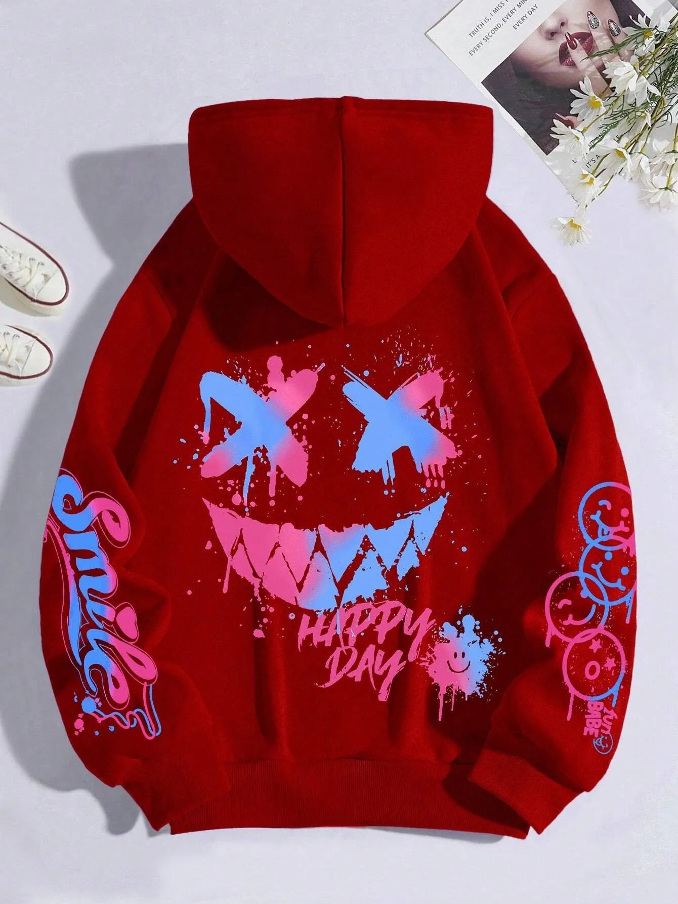 New autumn men's personalized smiling face print comfortable breathable hooded sweatshirt outdoor street fashion hooded sweatshi
