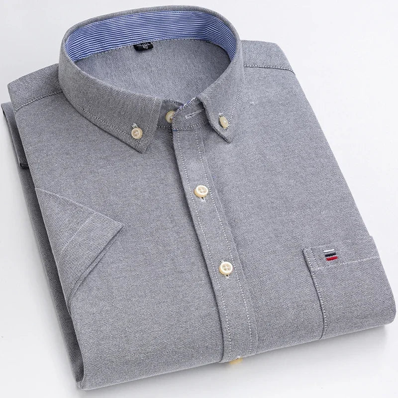 Plus size 7XL100%cotton oxford summer Casual Short sleeve shirts for men soft slim fit formal plain shirt white plaid clothes