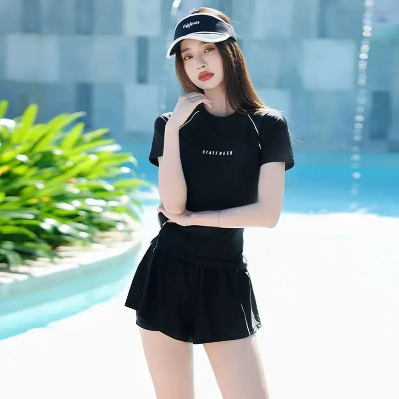 Sports Swimsuit, Swimsuit, Women's New Plus Size Two-piece Set, Short Sleeved, Student Hot Spring Conservative Swimsuit Secondary image