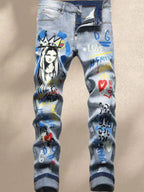 Fashionable Men's Jeans  With Trendy Prints  Highlighting Individuality   Elastic And Breathable Fabric  Free Shipping
