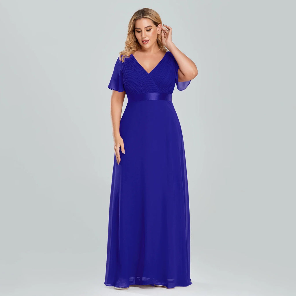 Prom Dresses Plus Size Evening Dresses Long  Elegant A Line V Neck Ruffles Chiffon Formal Wedding Party Dress Robe De Soiree