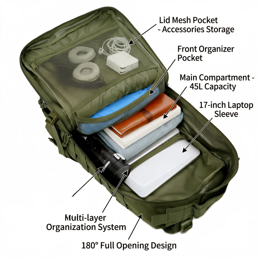 45L Tactical Hunting Backpack Molle Storage Bag Large Capacity Multi Pocket Wear Resistant Outdoor Hunting Gear Rucksack Durable Wild Shooting Daypack For Men Women Hunters Bushcraft Wilderness Trekking Camping Luggage Bag