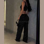 Ladies Diamond Strap Work Pants Set Fashion Push Up Trousers Women's Demin Jumpsuits Streetwear Outfits Evening Party Clothings