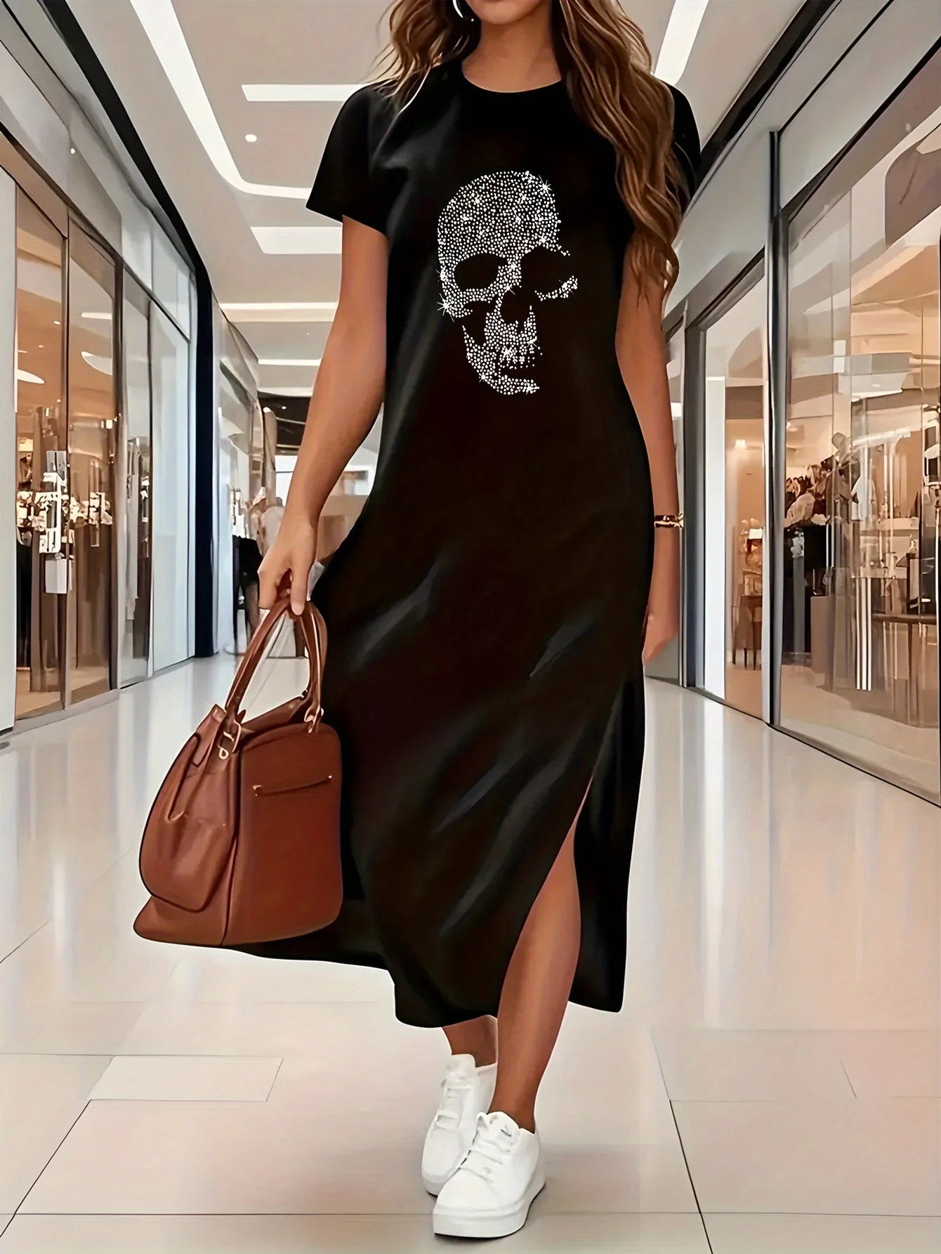 SummerLoose and comfortable long dress long T-shirt dress women's summer clashing dresses