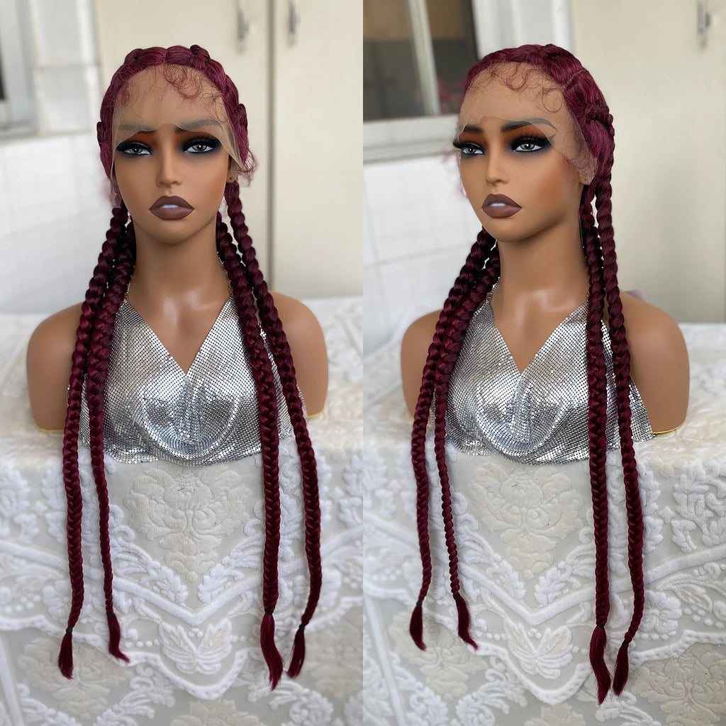 Synthetic Lace Front Wig Braided Wigs With Baby Hair 32 Inches 4 Twist Cornrow Braids Cosplay DIY Wig Synthetic Crochet Braids