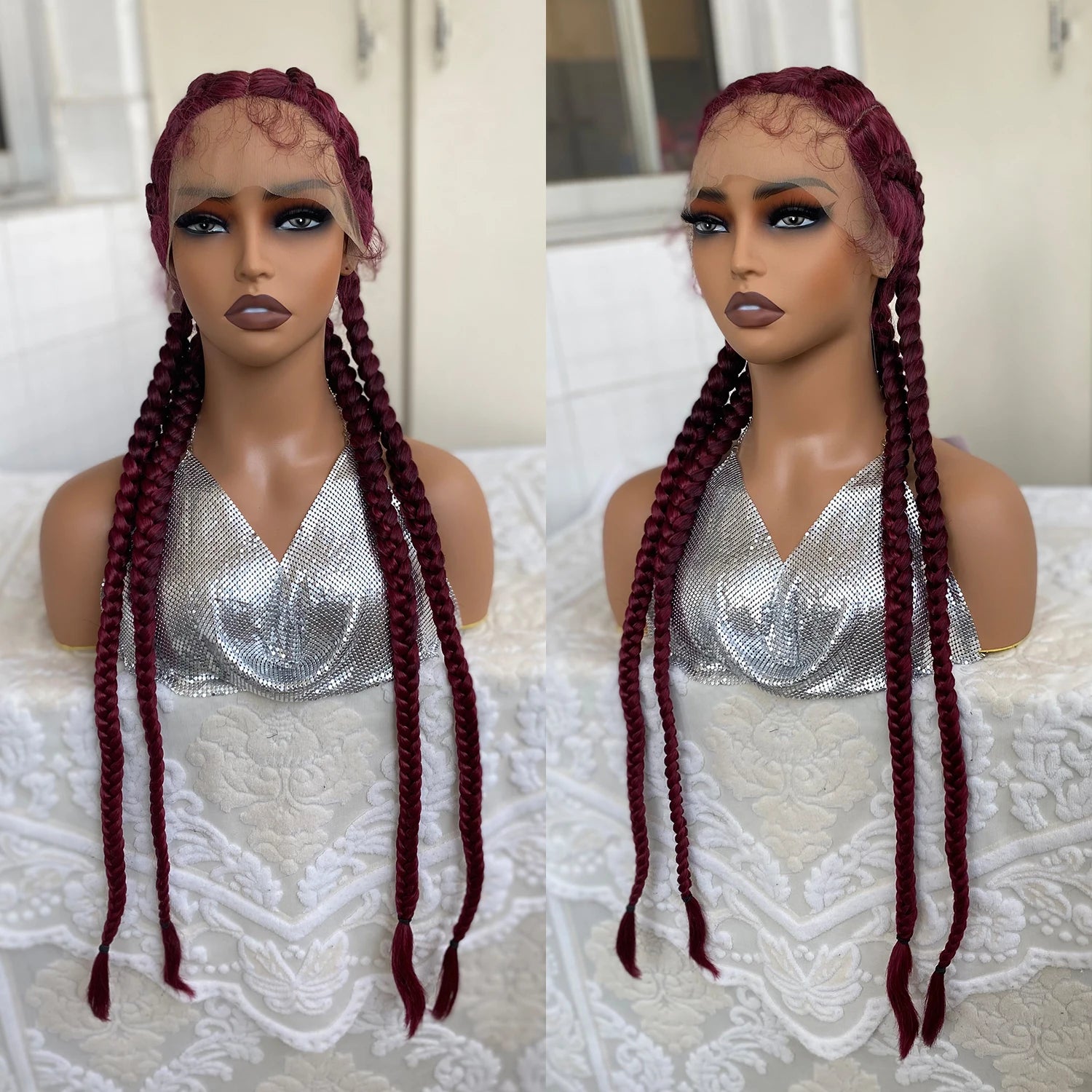 Synthetic Lace Front Wig Braided Wigs With Baby Hair 32 Inches 4 Twist Cornrow Braids Cosplay DIY Wig Synthetic Crochet Braids