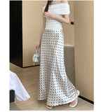 Women Polka Dot Acetate Satin Mermaid Maxi Skirt High-Waisted Slimming Fishtail Hem with Draped Elegance for Spring Autumn