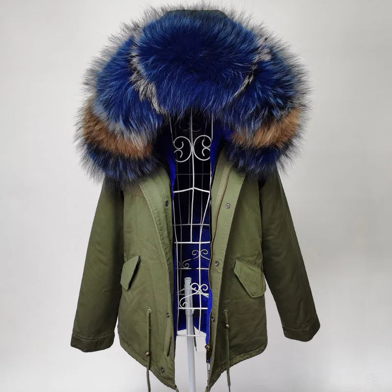MAOMAOKONG 2025 & 2026 Real Fur Coat New Fashion Fox Fur Collar Winter Women's clothing Removable Lining Thickened Jacket Short Parka