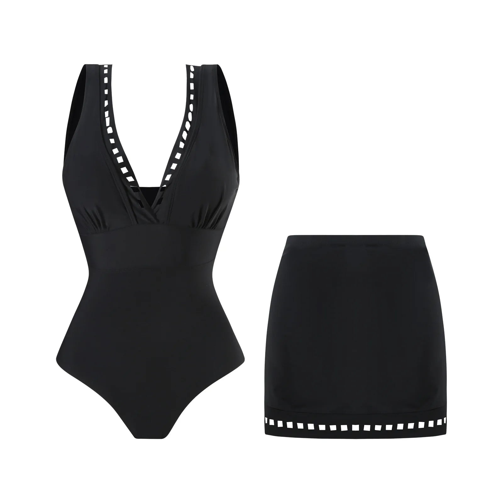 2026 Swimwear Women’s V-Neck One-Piece Swimwear with Skirt Set – Sexy Beachwear Holiday Bathing Suit for Vacation Outfit Dress