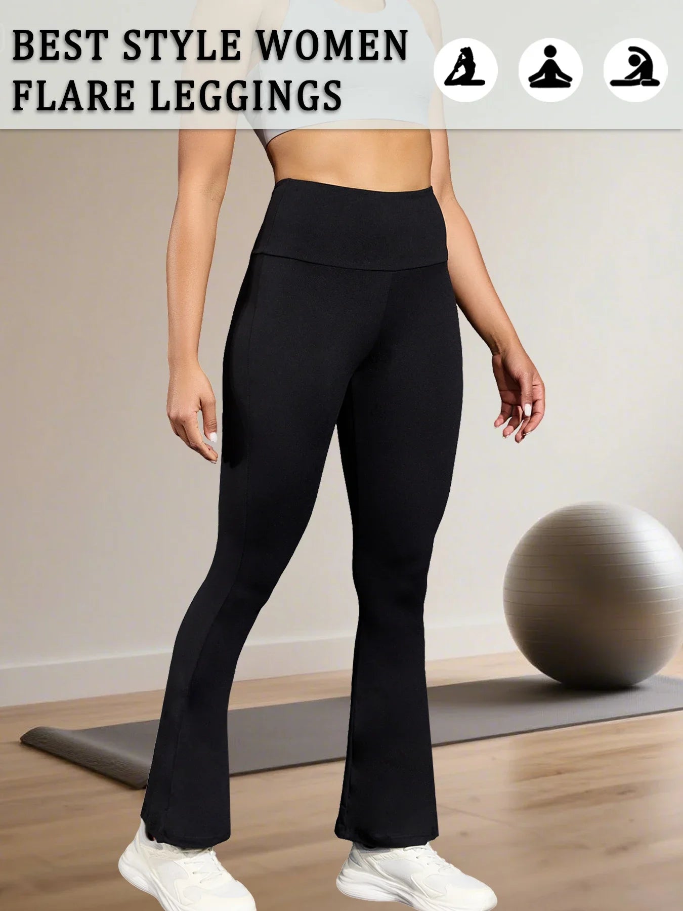 Women's Super Soft Flare Pants High Waisted Tummy Control Workout Yoga Leggings Bell Bottoms Secondary image