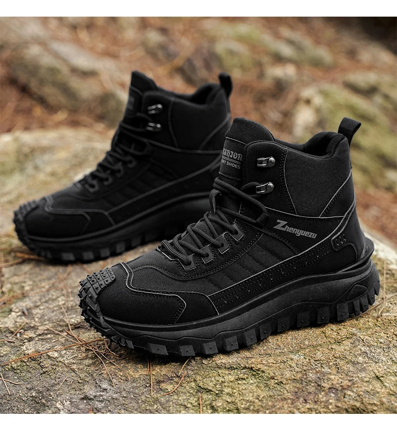 Men's Thick-Soled High-Top Boots, Non-Slip and Wear-Resistant, Suitable for Outdoor Hiking and Everyday Casual Wear