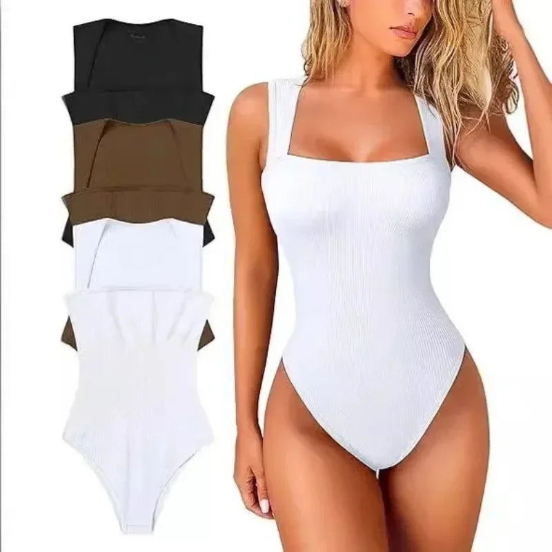 One Pieces Women's Seamless Bodysuits Summer Sexy Lady Strapless Backless Solid Color U Collar Slim Skinny Playsuits