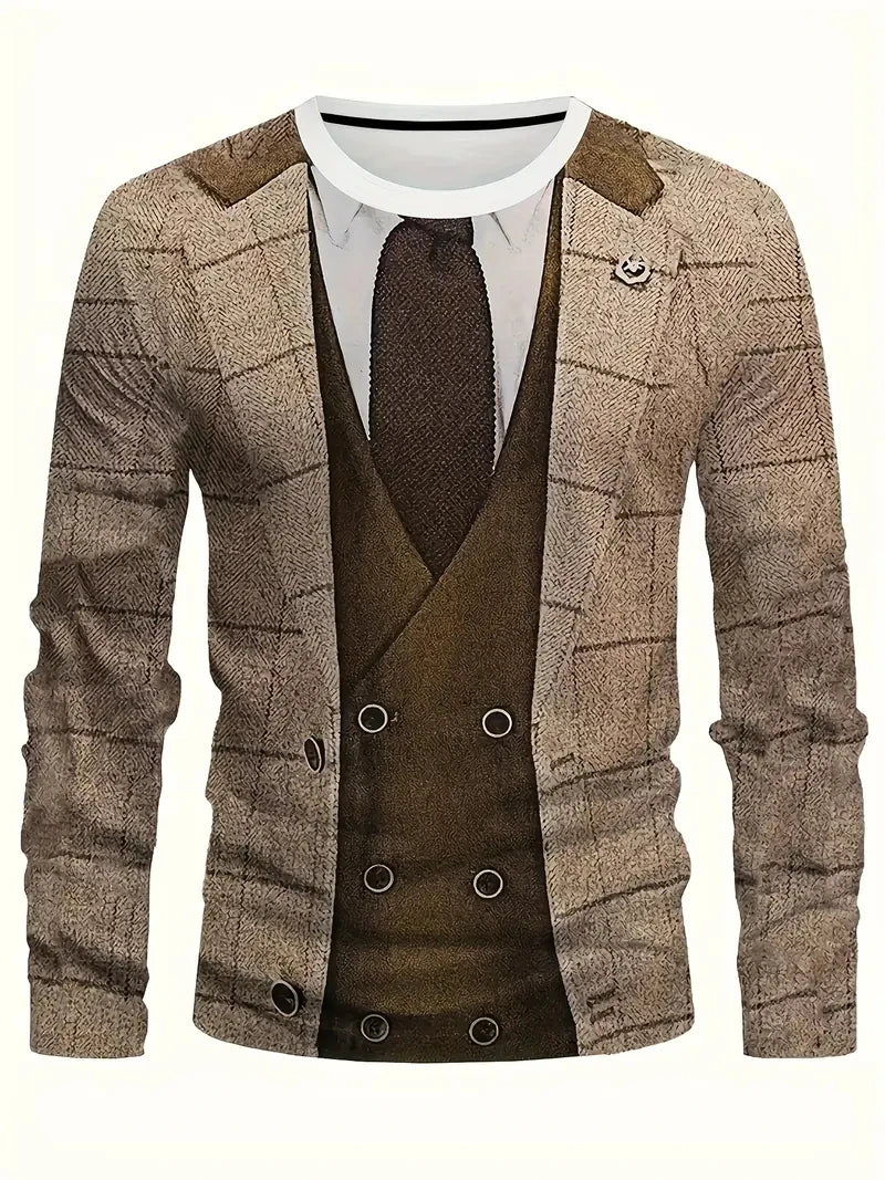 Realistic Suit Tuxedo 3D Print T Shirts Men Long Sleeve Casual Fashion T-shirt Sweatshirt Breathable Streetwear Cosplay Tshirt Main image