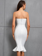 Ruffle Hem Strapless Sweetheart Bodycon Bandage Dress For Cocktail Party