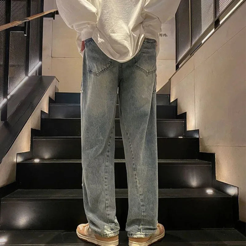 Xpqbb Y2K Vintage Streetwear Jeans Women Harajuku Star Aesthetic Wide Leg Denim Trousers High Waist Unisex Couple Straight Pants